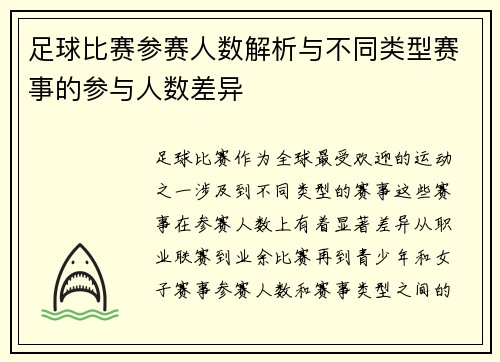 足球比赛参赛人数解析与不同类型赛事的参与人数差异